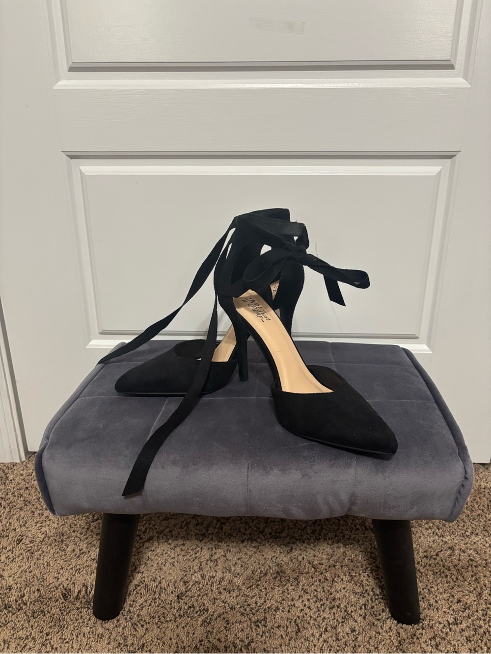 Black Pointed Lace-Up Stiletto Heels